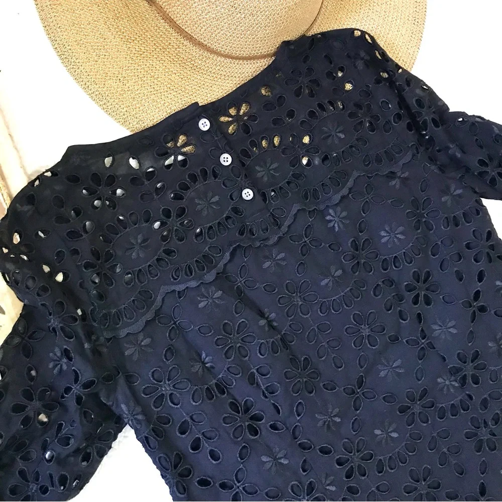 J. Crew Bell Sleeve Black Eyelet Dress NWT